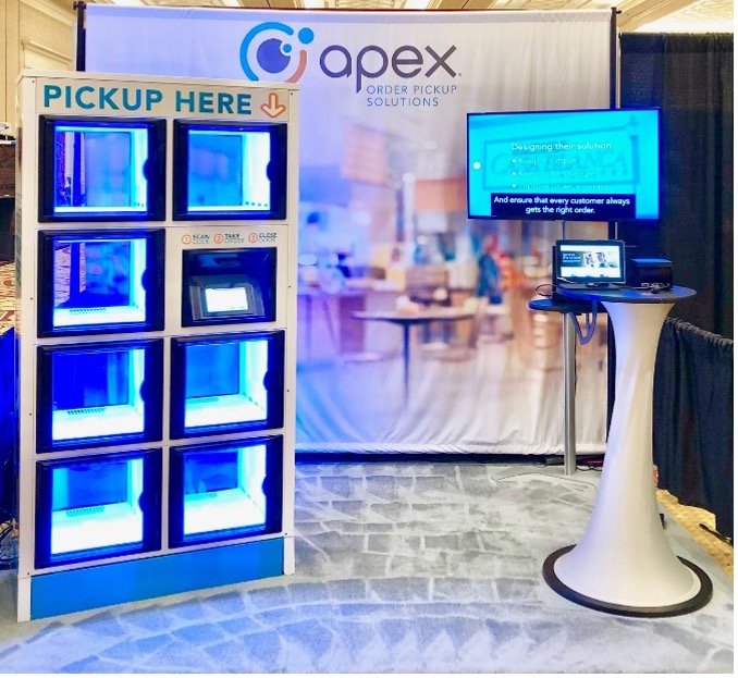 Apex booth with pickup lockers at Cinemacon 