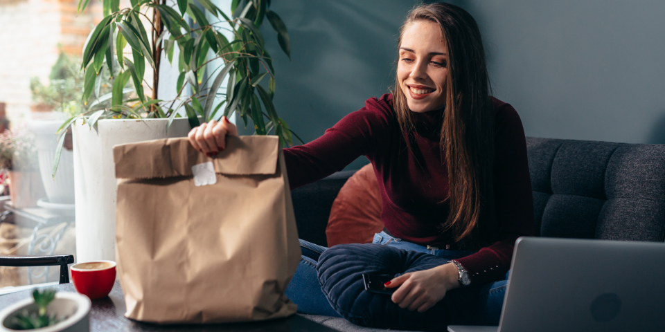 woman with takeout food