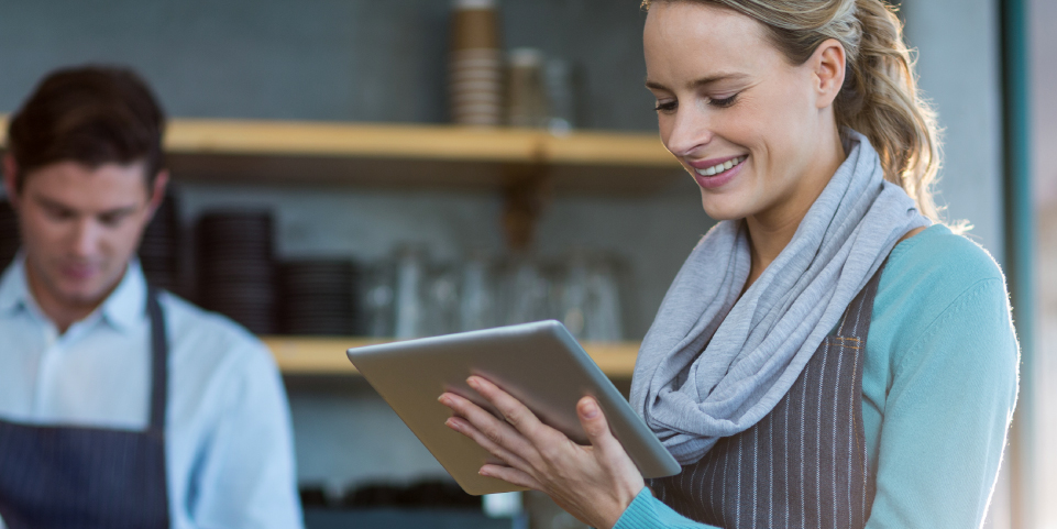 Home Cafe Women With Tablet