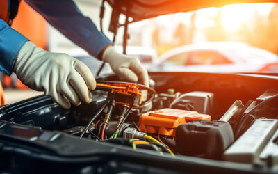 technician working on car battery