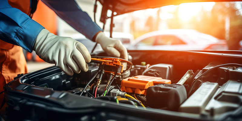 technician working on car battery