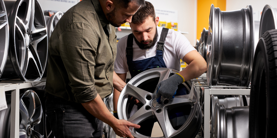 Auto parts employee helping customer