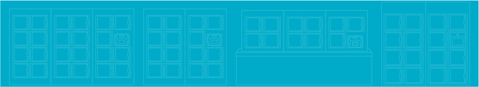 Teal banner with white outlined Apex smart lockers